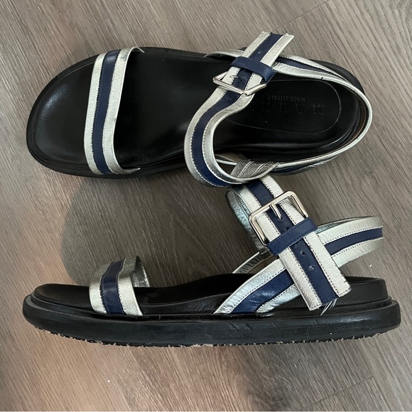 Marni | Summer Camp Fussbett Sandals | Silver/Blue Metallic Leather | Size 7.5 - Picture 11 of 13